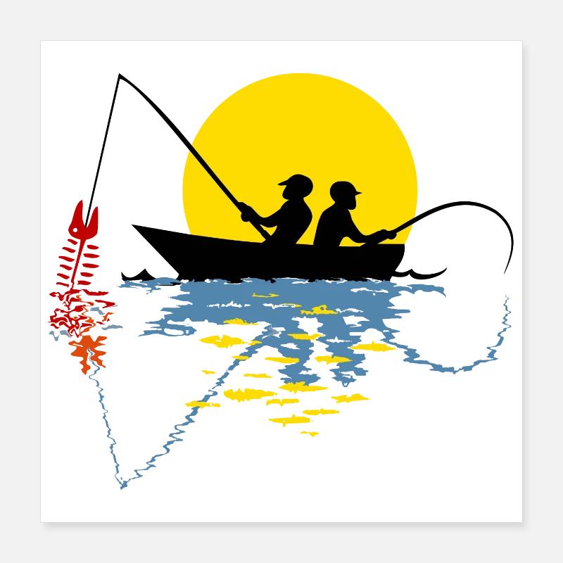 Pêcheur en bateau Poster 40 x 40 cm