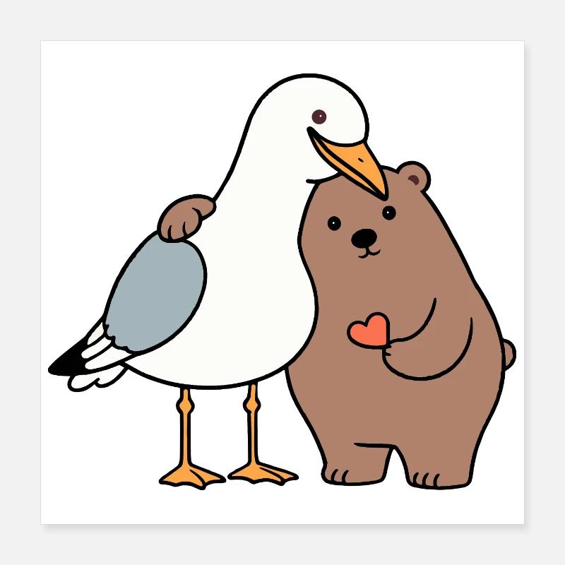 Nordsee Möwe Braun Bär Freundschaft Liebe anlehnen Poster 40x40 cm