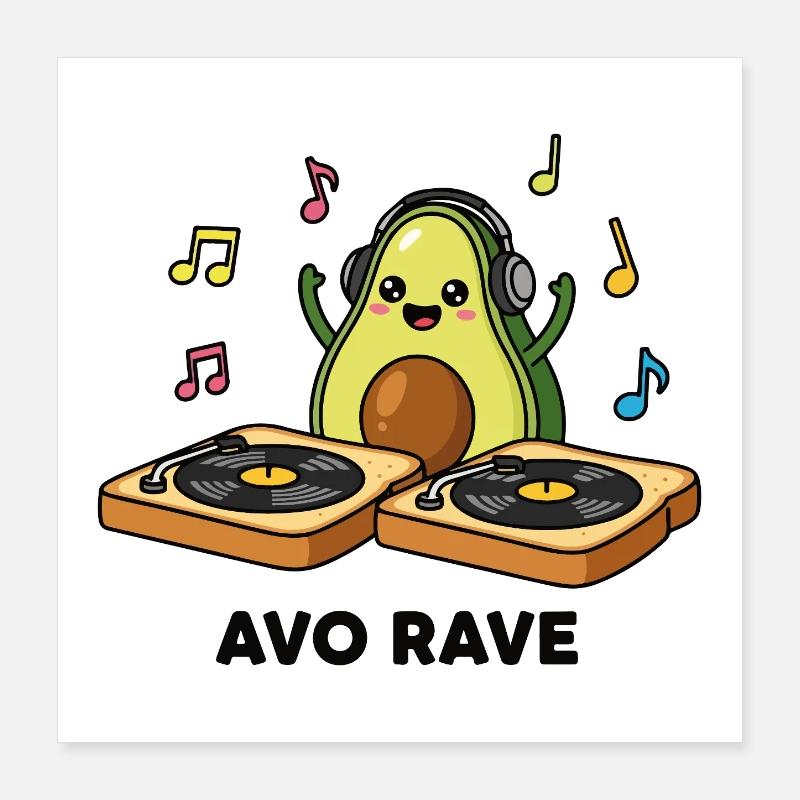 DJ Avocado - Poster 40x40 cm - Weiß