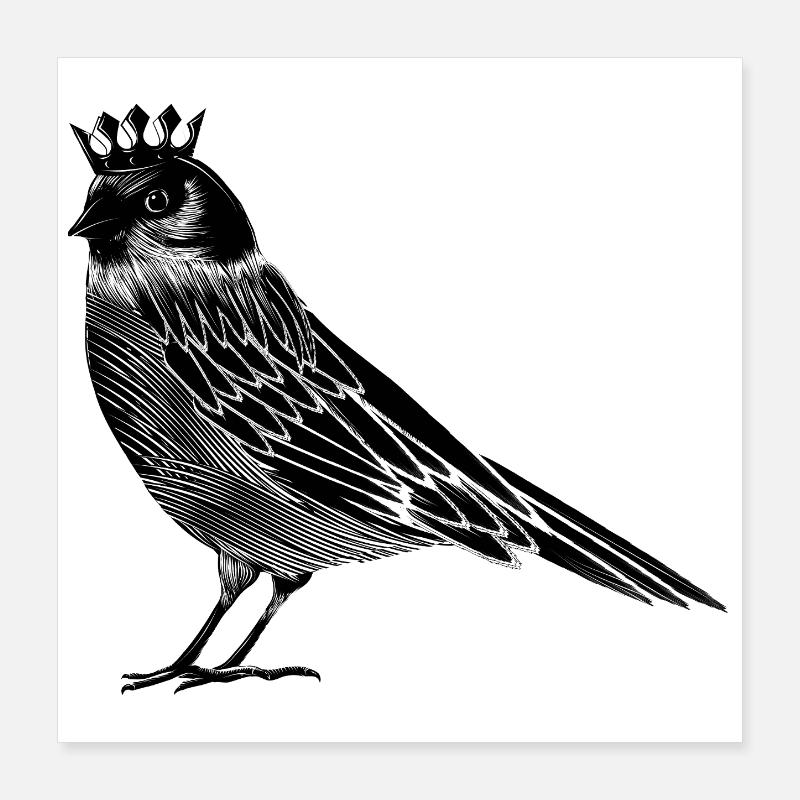 Bird with crown – elegant line art motif Poster 16" x 16" (40x40 cm)