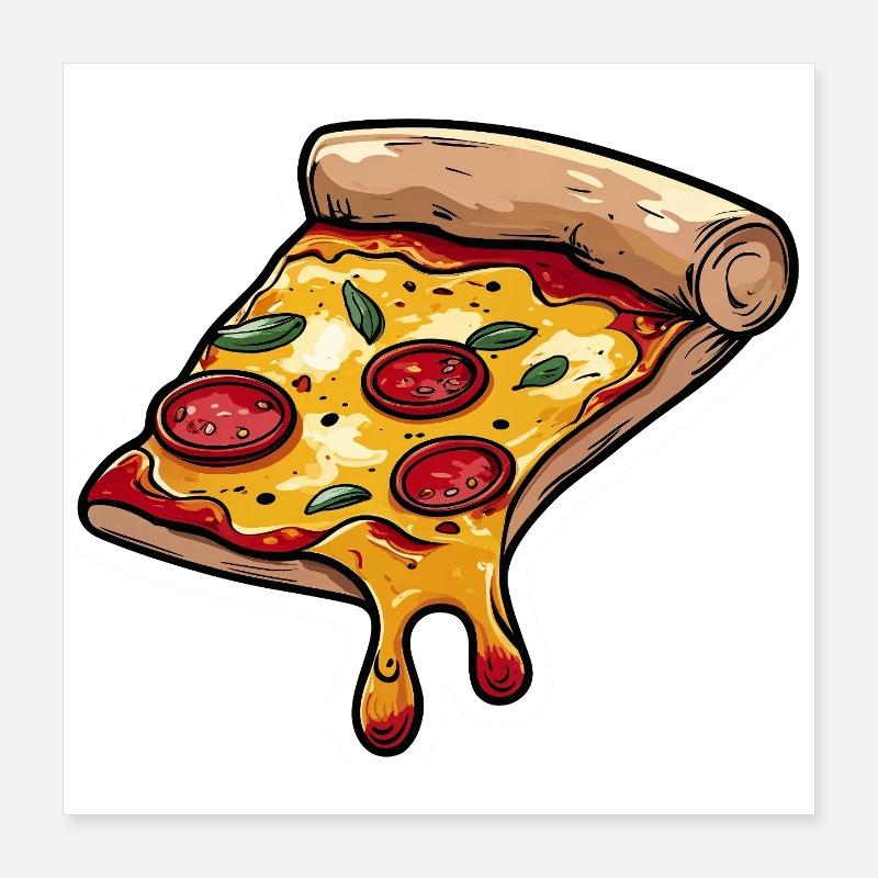 Pizza Slice de Dessin Animé avec Fromage Poster 40 x 40 cm