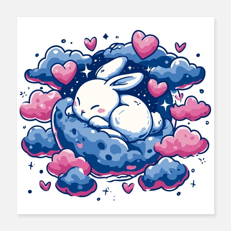 Moondream bunny on cloud heart Poster 16" x 16" (40x40 cm)