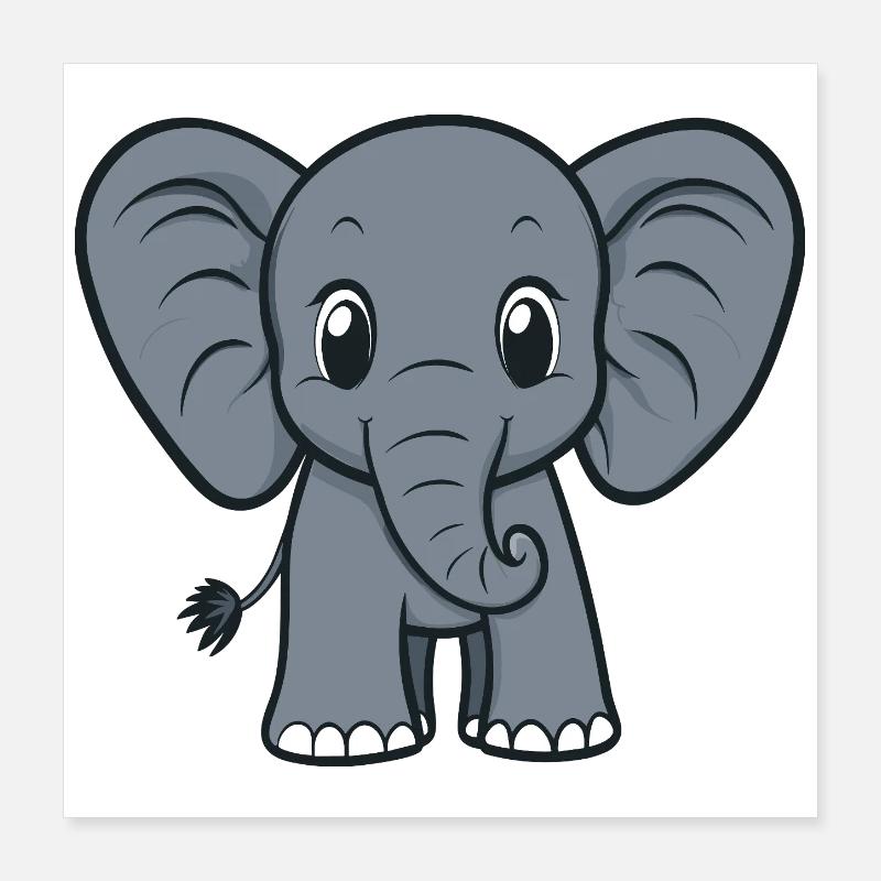 Dessin animé d’éléphant mignon Poster 40 x 40 cm