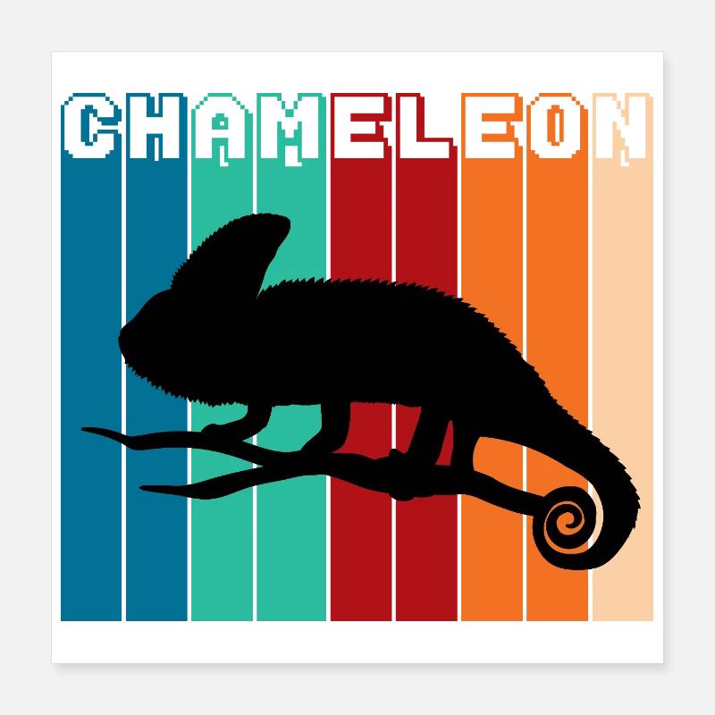 Retro Chameleon Silhouette Vintage Reptile Graphic Poster 40x40 cm