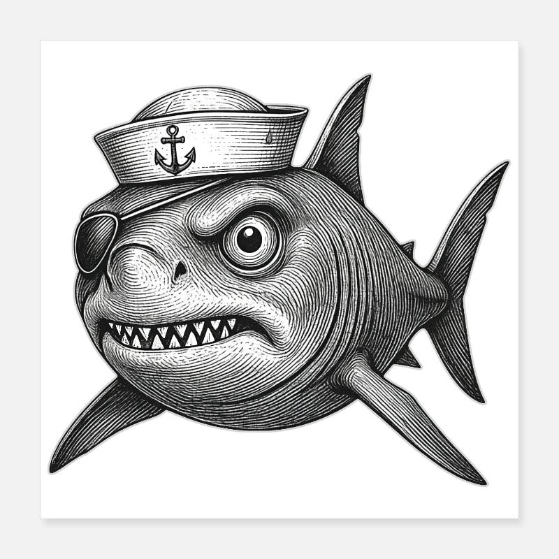 The grumpy Captain Shark Poster 16" x 16" (40x40 cm)