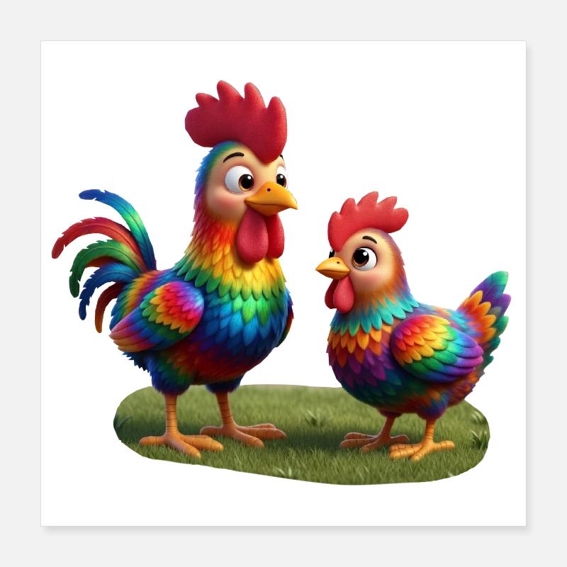 Coq avec poule Poster 40 x 40 cm