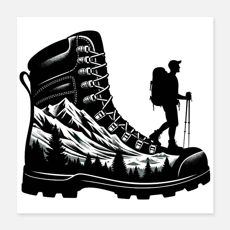 Drawing Hiker Bergwanderschuh Poster 40x40 cm