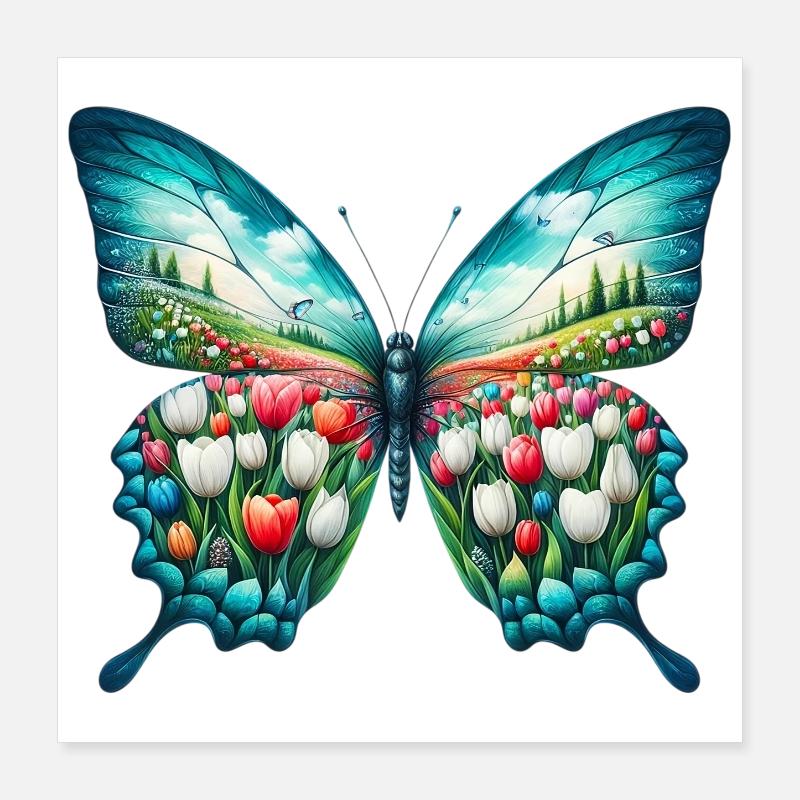 Butterfly flowers tulips tulip Poster 16" x 16" (40x40 cm)