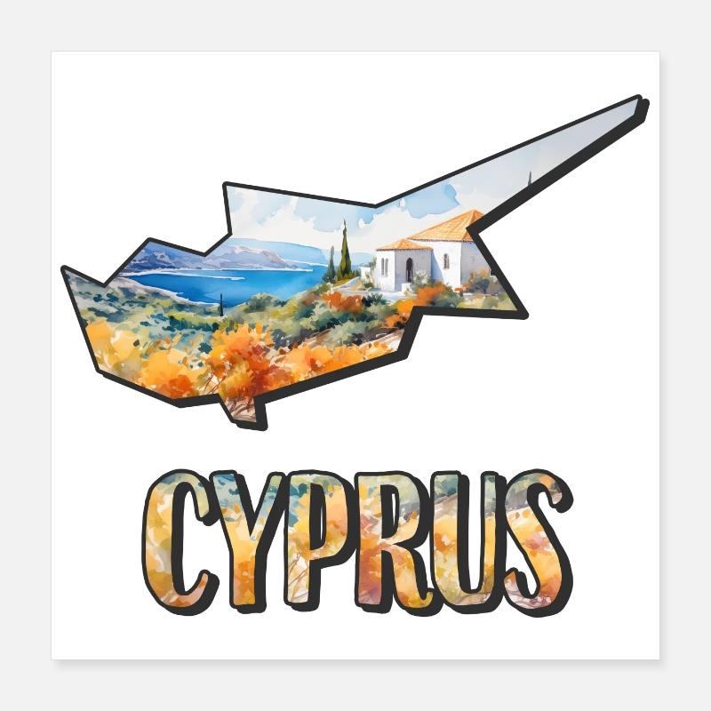 Watercolor Map Cyprus Poster 16" x 16" (40x40 cm)