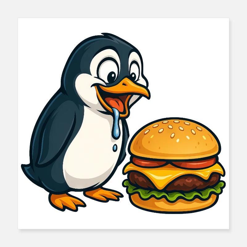 drôle pingouin cheeseburger dessin animé de restauration rapide Poster 40 x 40 cm