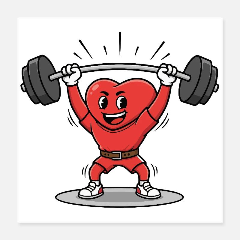 Strong Heart Lifting Weights Cartoon Design Poster 16" x 16" (40x40 cm)