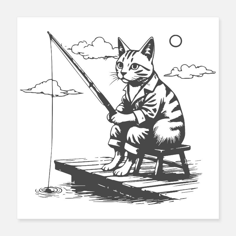 Chat de pêche nocturne sur bateau Poster 40 x 40 cm