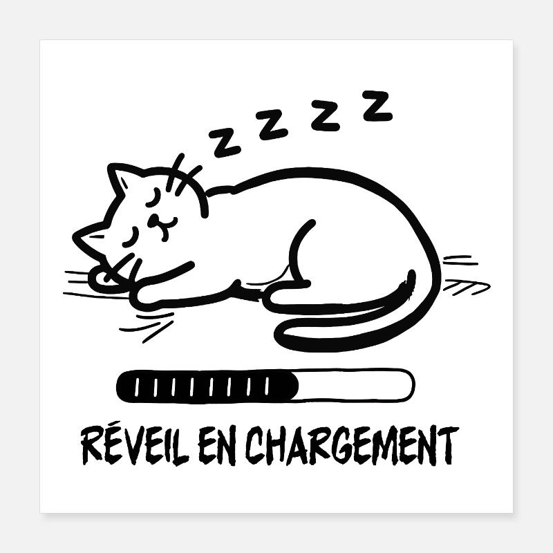 Sleeping cat, alarm clock charging Poster 16" x 16" (40x40 cm)