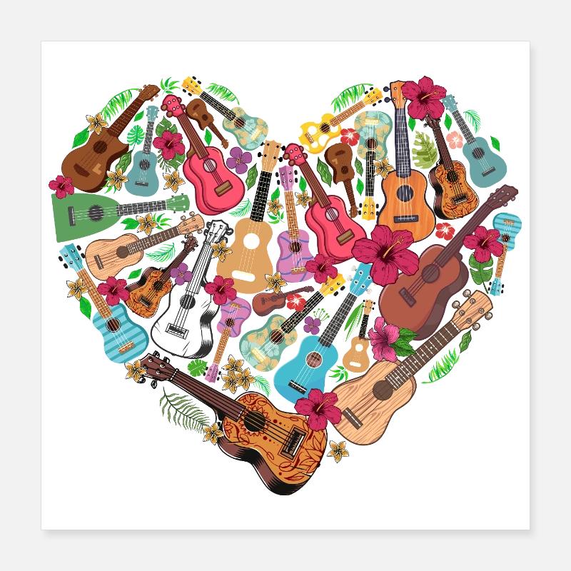 Hawaiian Ukulele Uke Heart Poster 40x40 cm