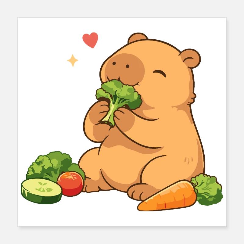 Le capybara adore les légumes – détendu et mignon Poster 40 x 40 cm