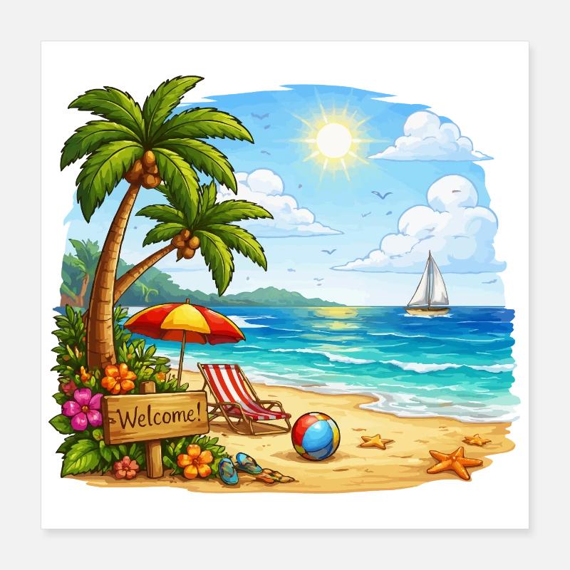 Willkommen am Tropenstrand Poster 40x40 cm