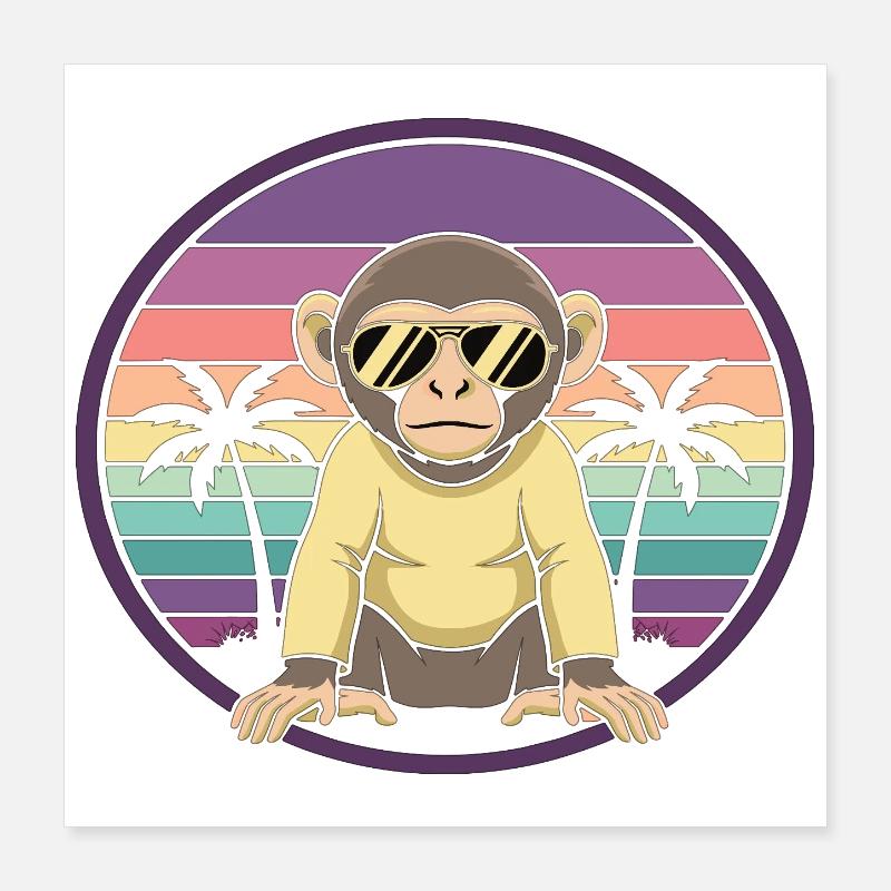 Lunettes de soleil rétro d’été Cool Monkey Poster 40 x 40 cm