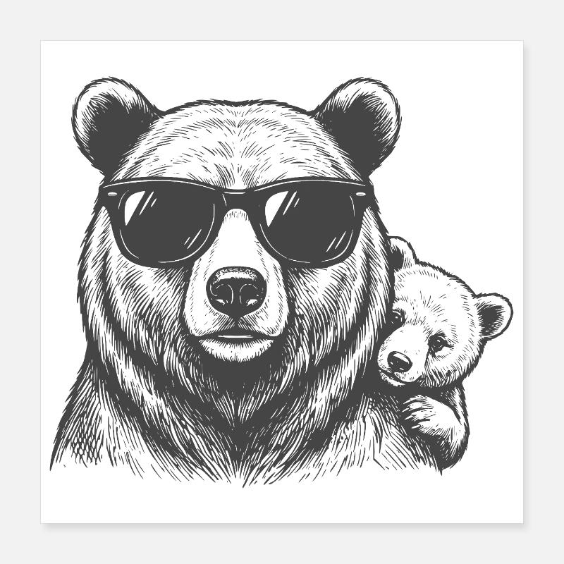 Le père de l’ours avec le bébé Poster 40 x 40 cm