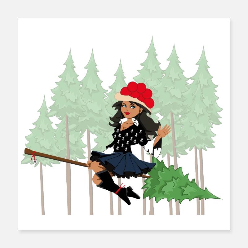 Modern Black Forest Witch Bollenhut Broom Poster 16" x 16" (40x40 cm)