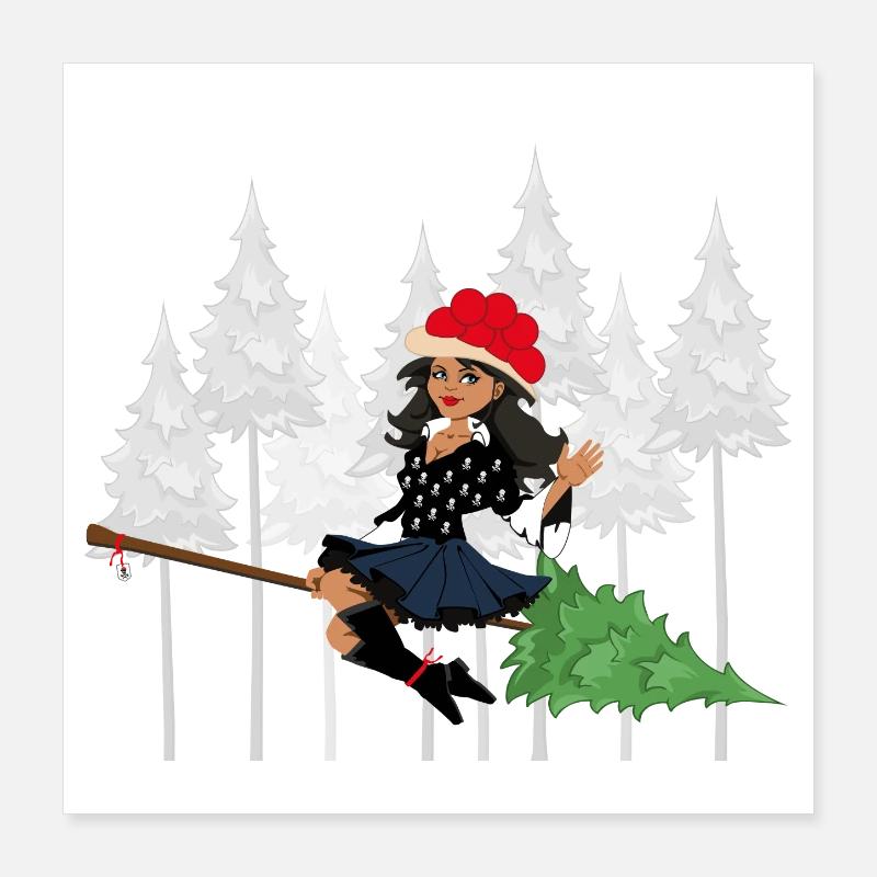 Modern Black Forest Witch Bollenhut Broom Poster 16" x 16" (40x40 cm)