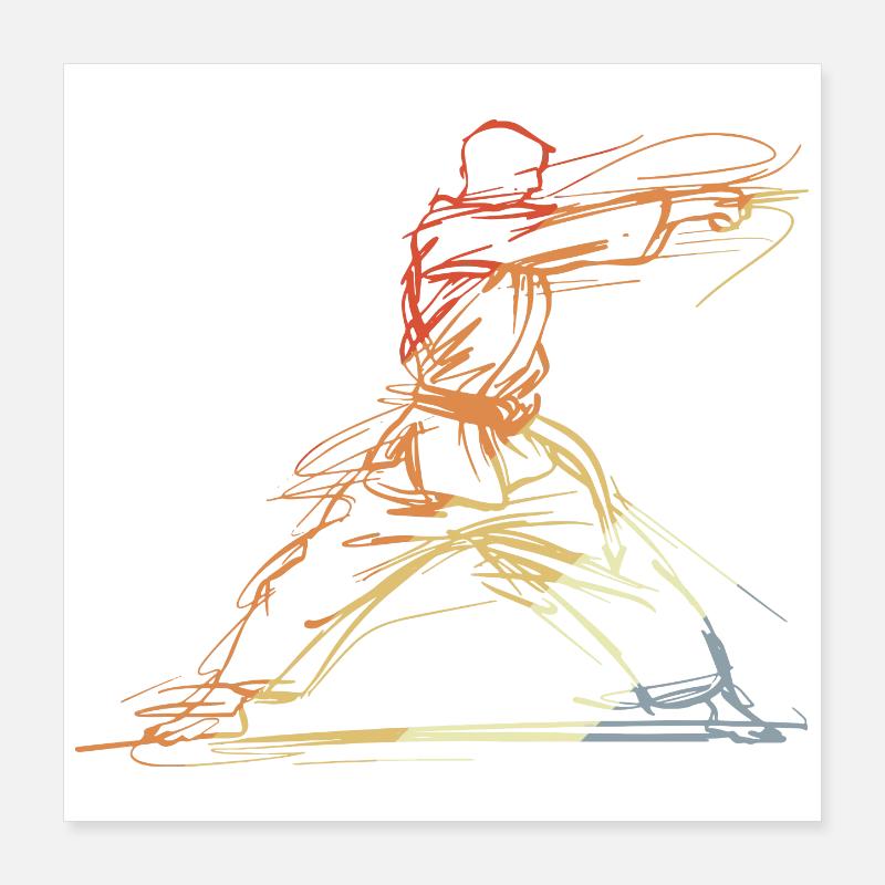 Karateka Line Sketch Rétro Poster 40 x 40 cm