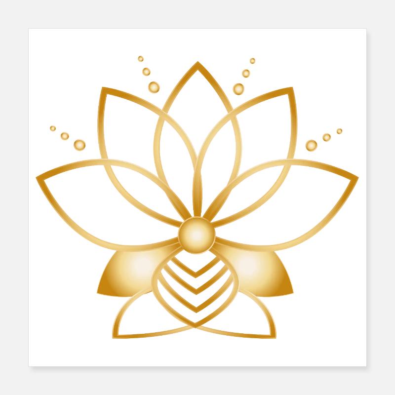 Symbole fleur stylisée dorée minimaliste Poster 40 x 40 cm