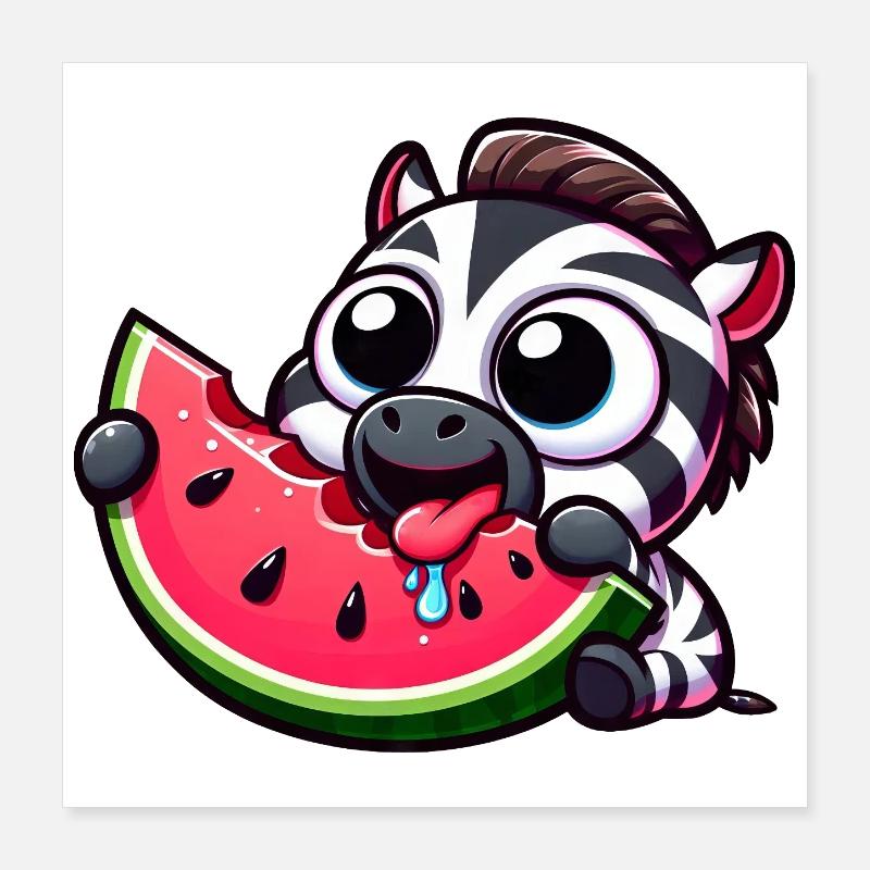 Mignon dessin animé zèbre pastèque fruit d’été Poster 40 x 40 cm