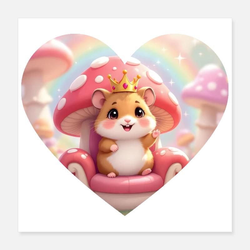 Kleines Mäuschen mit Krone auf Pilzthron Poster 40x40 cm