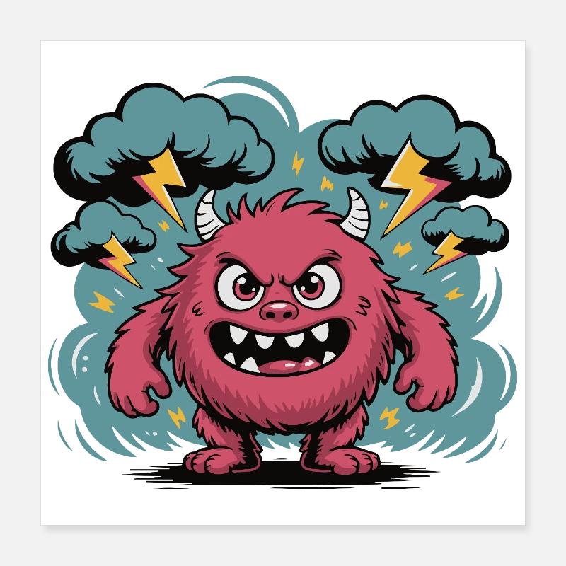 Fierce Storm Monster Illustration Poster 16" x 16" (40x40 cm)