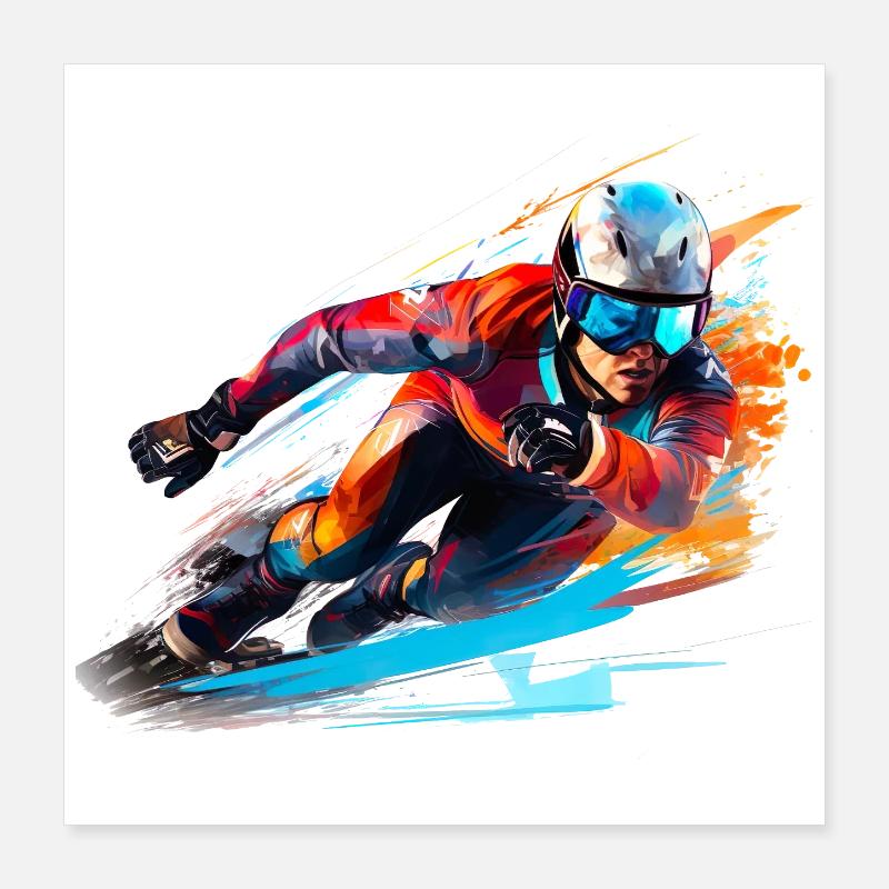 Fahrender Skirennfahrer mit Farbexplosion Poster 40x40 cm