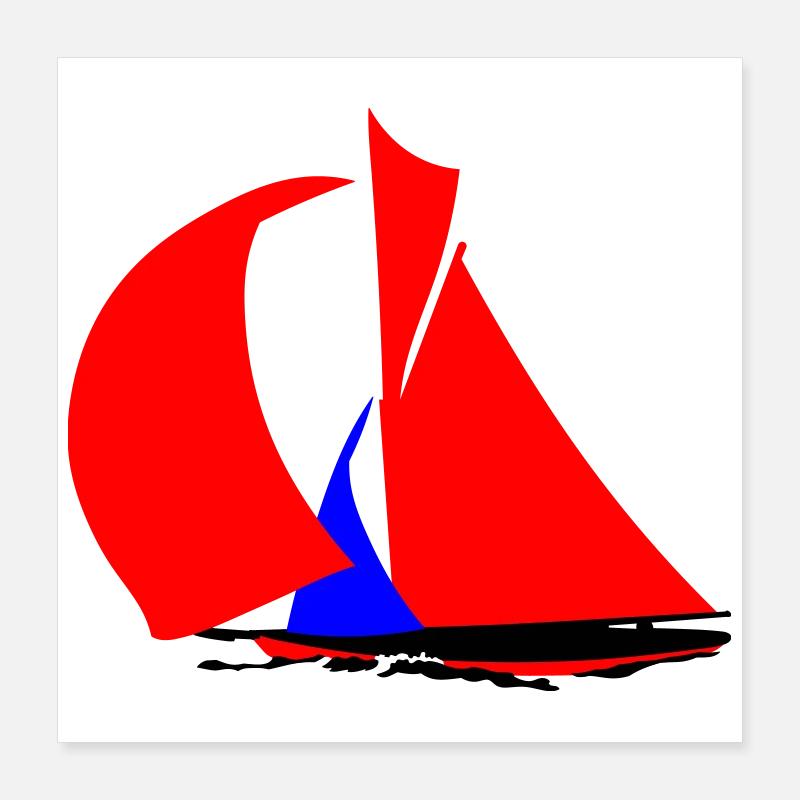 Roter Segelboot Silhouette Poster 40x40 cm