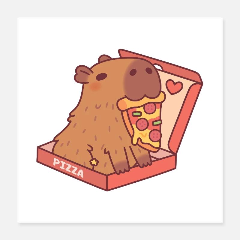 Cute Capybara With Pizza In Pizza Box Poster 16" x 16" (40x40 cm)