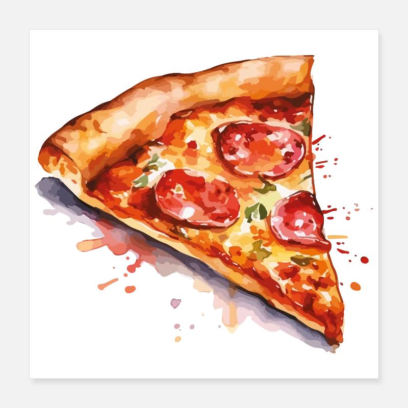 Tranche de pizza aquarelle Poster 40 x 40 cm