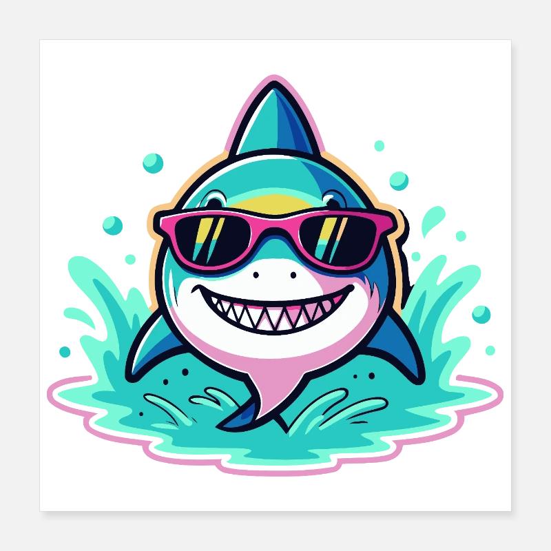 Requin Lunettes Soleil Surf Fun Poster 40 x 40 cm