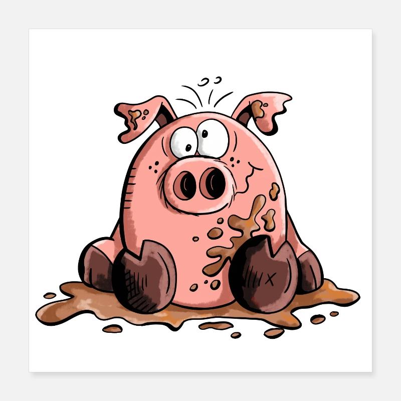Cochon dans la boue - Cochons - Cadeau Poster 40 x 40 cm