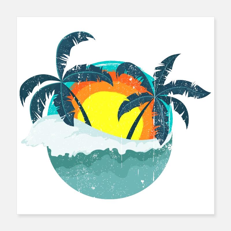 Tropical Sunset Palms Island Poster 16" x 16" (40x40 cm)