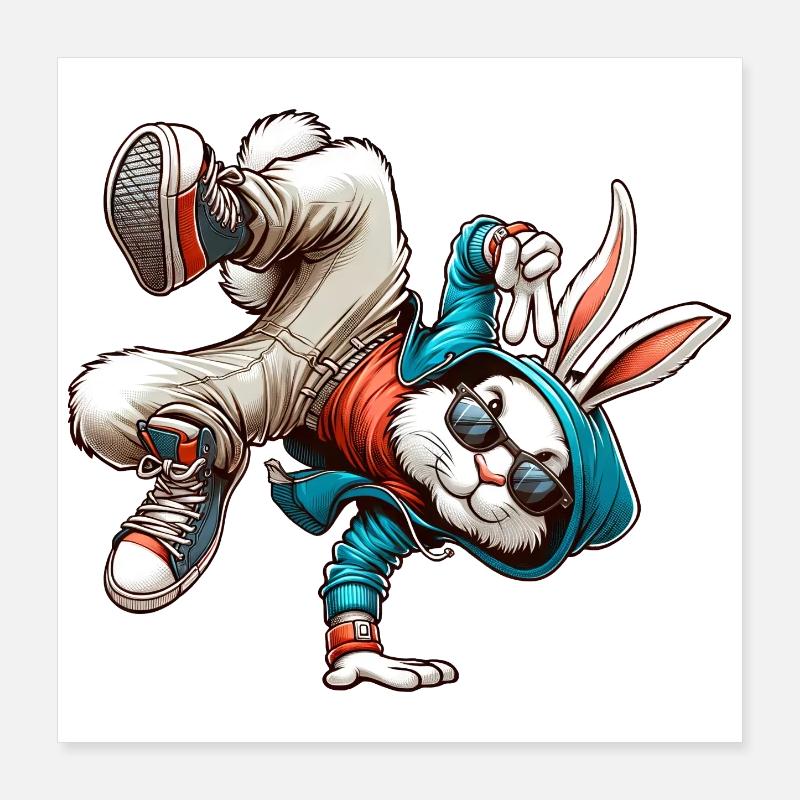 Easter Easter Bunny Dancing Breakdance Poster 16" x 16" (40x40 cm)