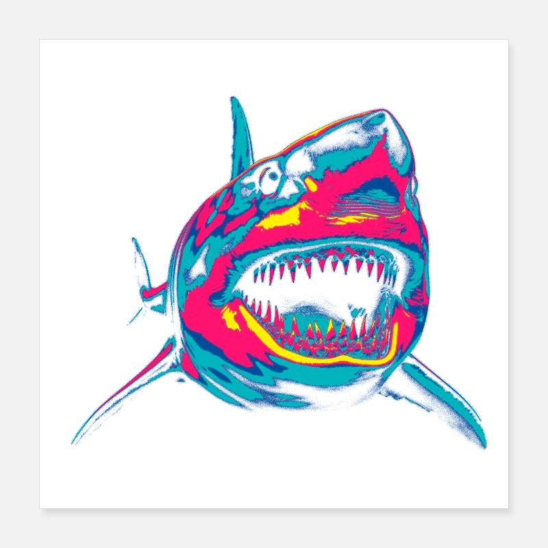 Requin néon Pop Art Couleur Feu Poster 40 x 40 cm
