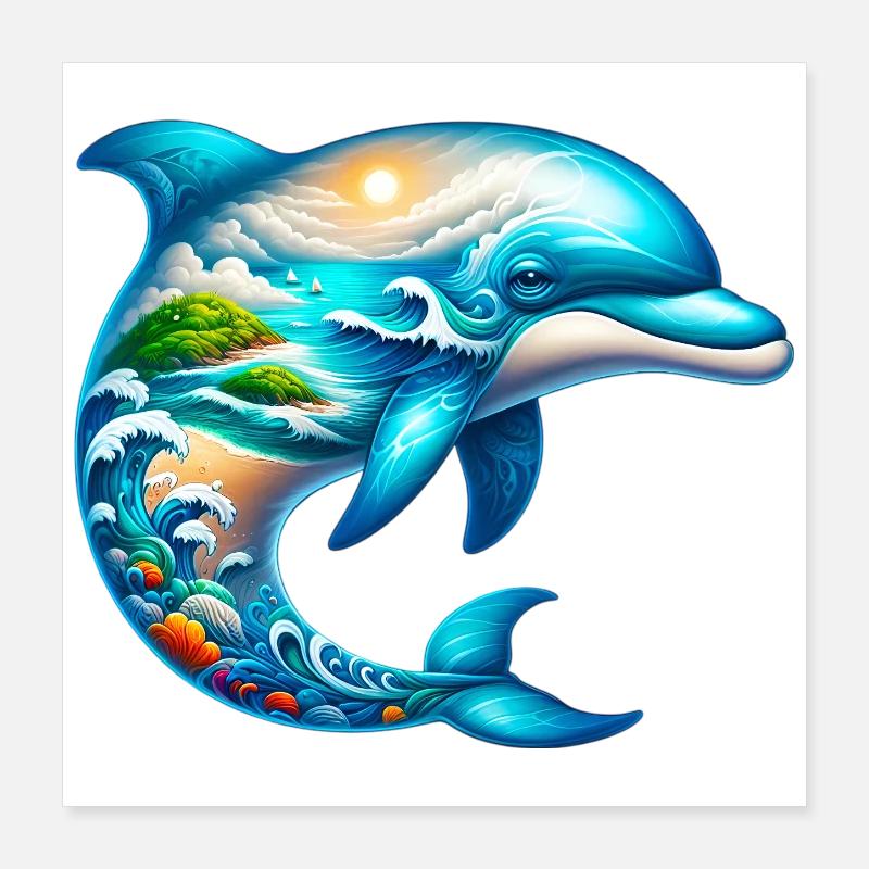 Dolphin Poster 16" x 16" (40x40 cm)