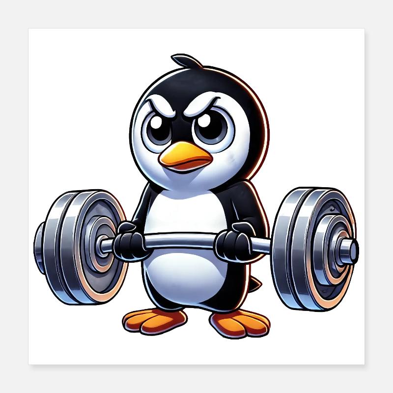 Strong Penguin Workout Dumbbell Strength Training Poster 16" x 16" (40x40 cm)