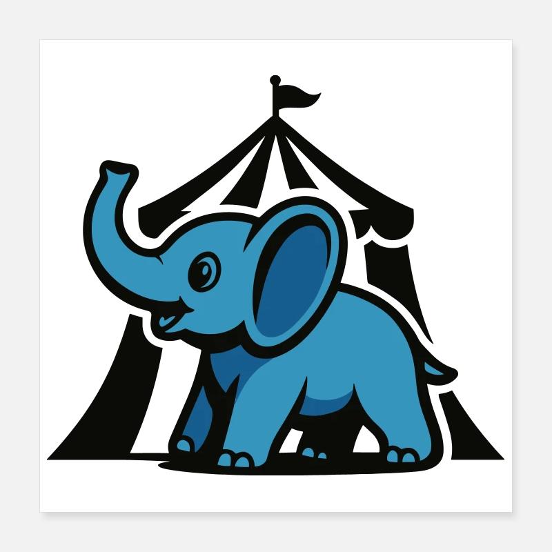 Éléphant de cirque bleu Poster 40 x 40 cm