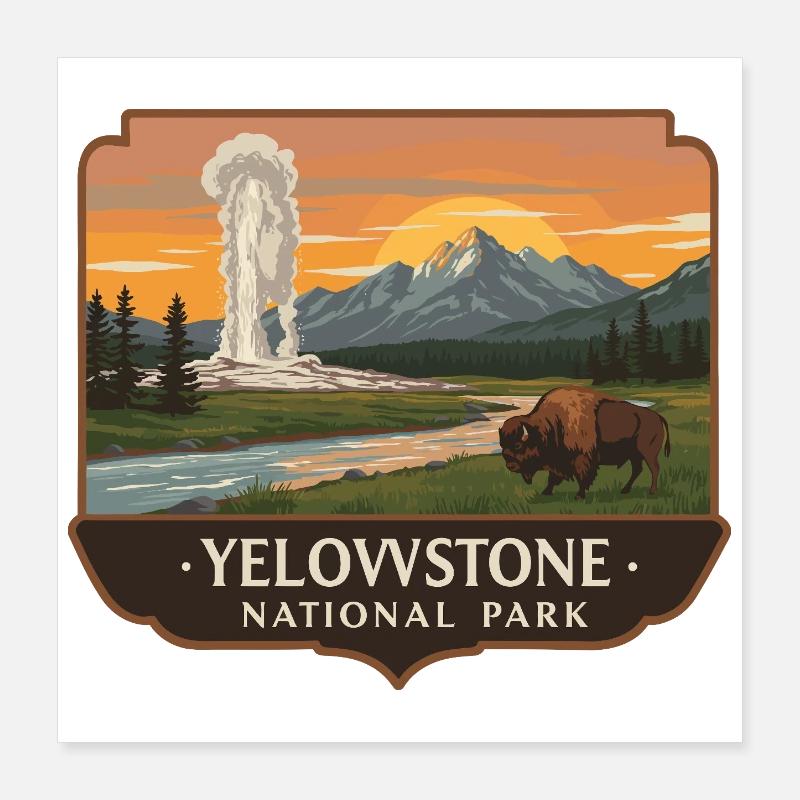 Yellowstone Geysir Bison Patch Poster 40x40 cm
