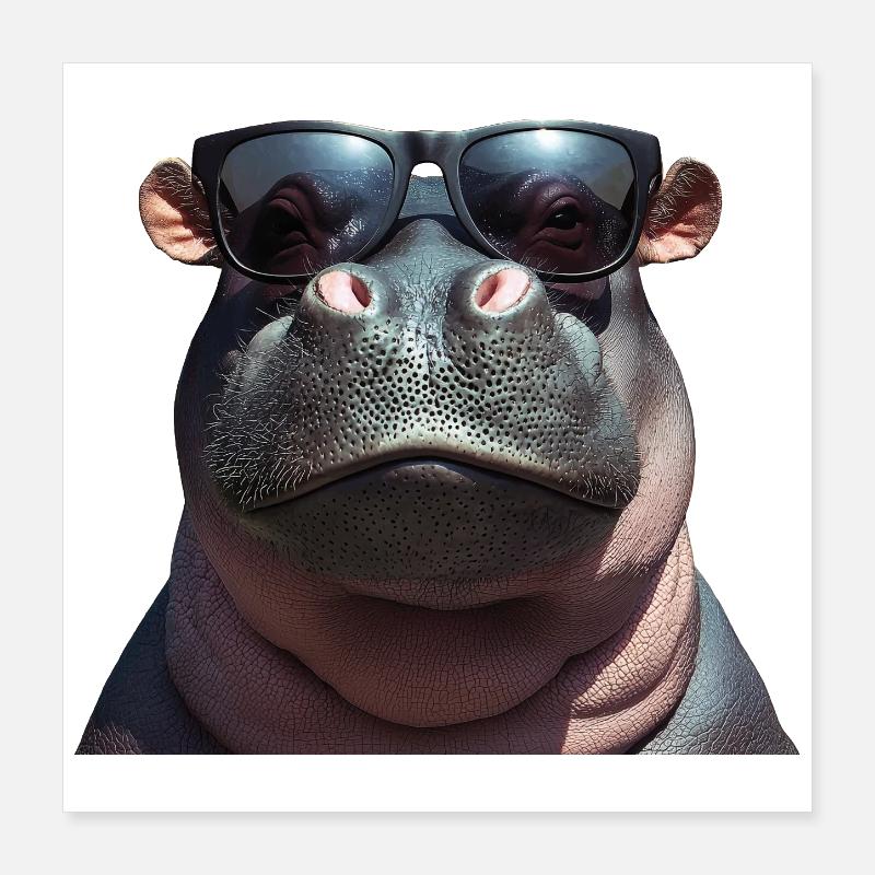 Hippo Hippo Hippo avec des lunettes de soleil Poster 40 x 40 cm