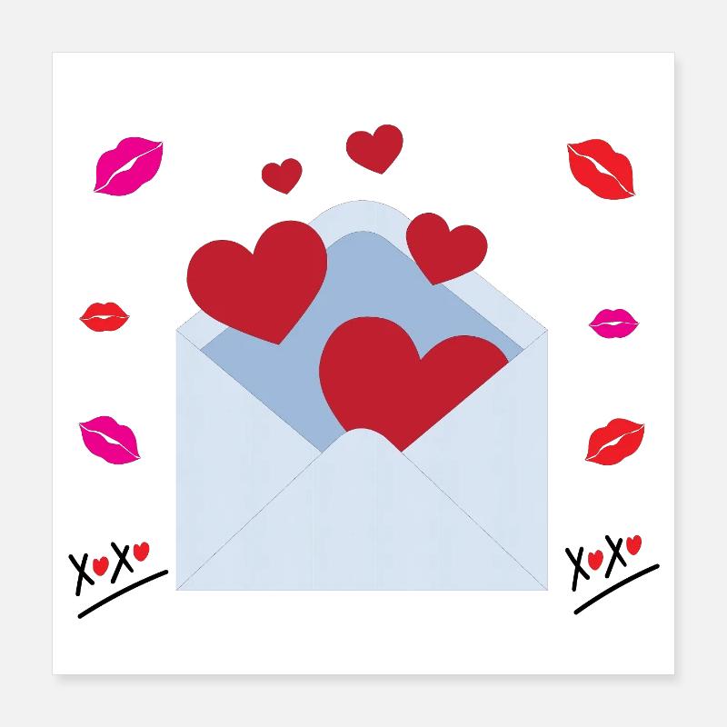Message d’amour et de câlins de Saint-Valentin dans une enveloppe Poster 40 x 40 cm