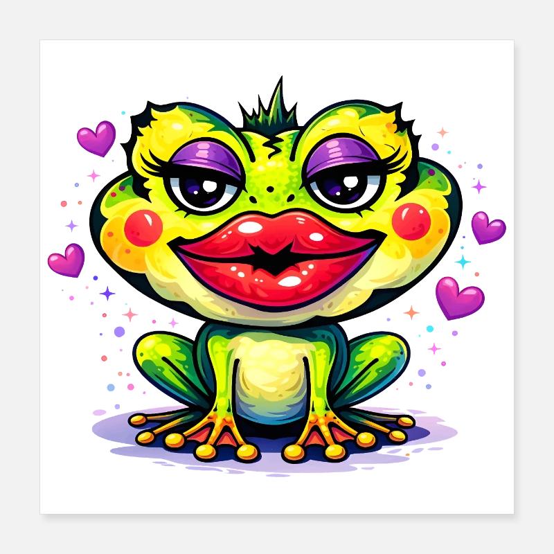 Funny Toad with Lips – Colorful Comic Animal Motif Poster 16" x 16" (40x40 cm)
