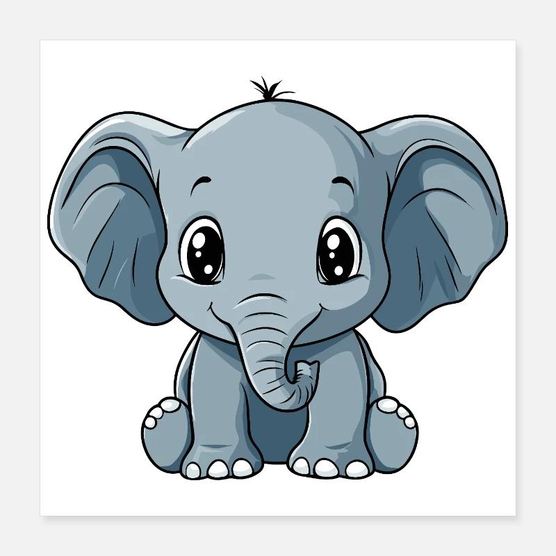 Dessin animé du petit ami éléphant Poster 40 x 40 cm