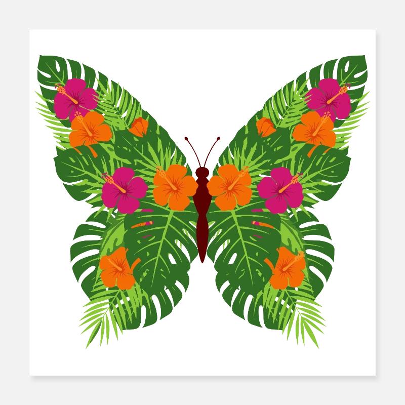 Tropischer Schmetterling aus Blättern Poster 40x40 cm