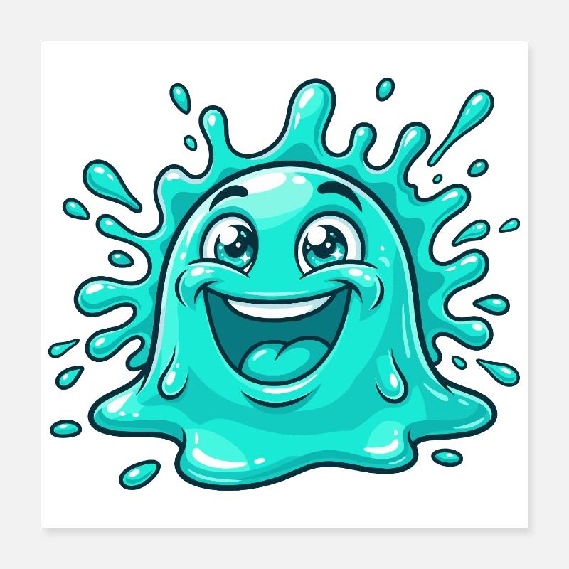 Fröhlicher Wasser-Splash Cartoon Poster 40x40 cm