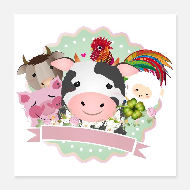 Heureux animaux de ferme ensemble à la campagne Poster 40 x 40 cm