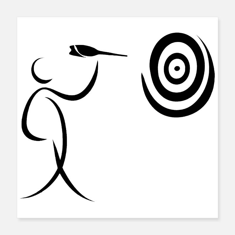Joueur de fléchettes minimaliste avec fléchette et fléchette Poster 40 x 40 cm